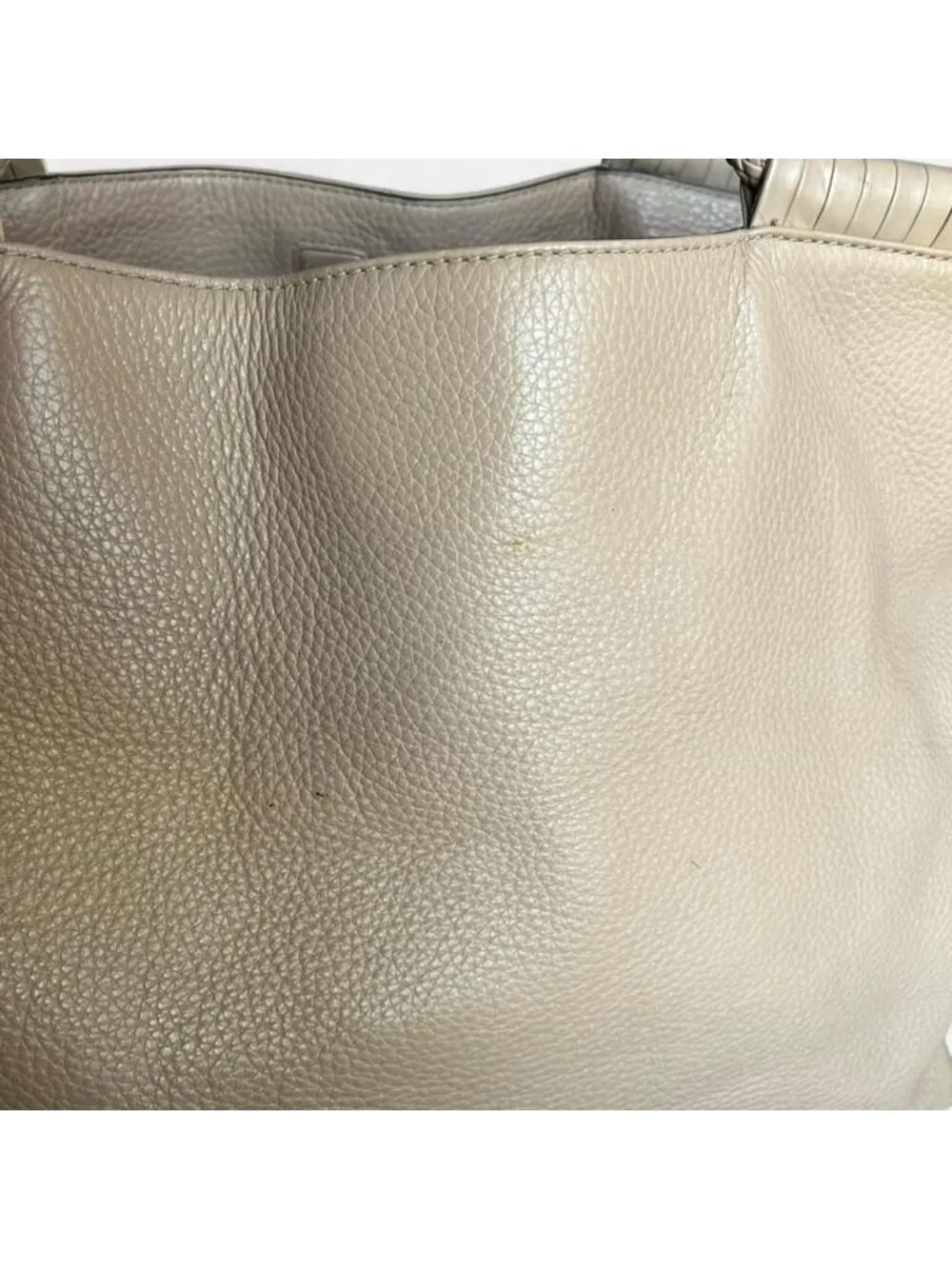 Tory Burch Taylor Beige/Light Pink Leather Tote Bag Braided Handles Classic Chic